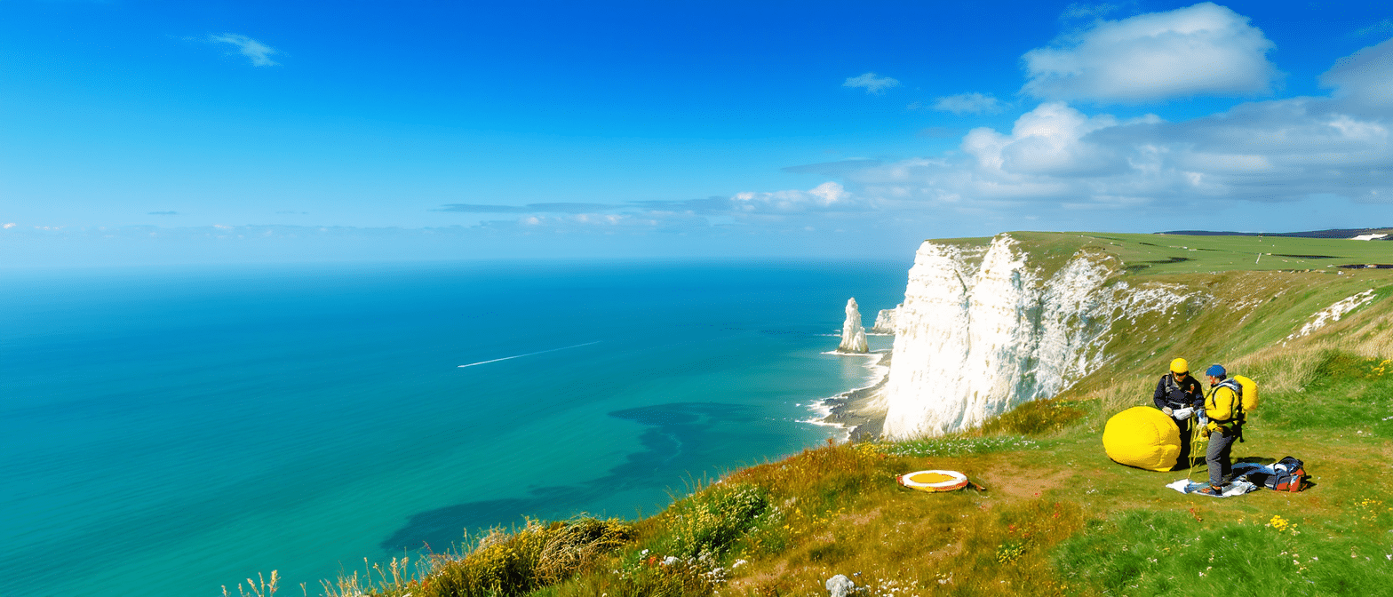 vivez une aventure sensationnelle en sautant en parachute au-dessus des paysages époustouflants du havre et d'étretat en normandie. profitez d'une vue imprenable sur la côte, les falaises et la mer tout en faisant le plein d'adrénaline. une expérience inoubliable à ne pas manquer !