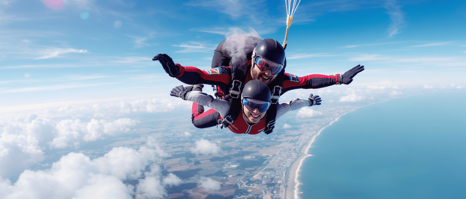 vivez une expérience inoubliable en sautant en parachute au-dessus des magnifiques paysages du havre et d'etretat en normandie. profitez d'une vue à couper le souffle sur la mer et les falaises lors de cette aventure unique qui allie sensations fortes et émerveillement. réservez votre saut dès maintenant!