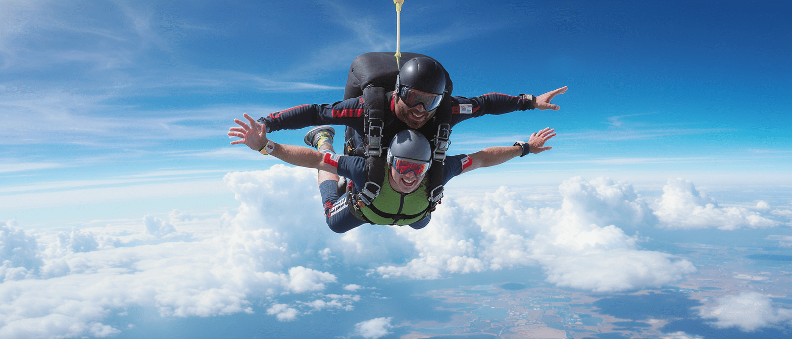 vivez l'adrénaline à son comble avec le saut en parachute tandem et la chute libre. que vous soyez novice ou amateur de sensations fortes, cette expérience inoubliable vous fera découvrir les joies du vol à travers des paysages époustouflants. oserez-vous franchir le pas ?