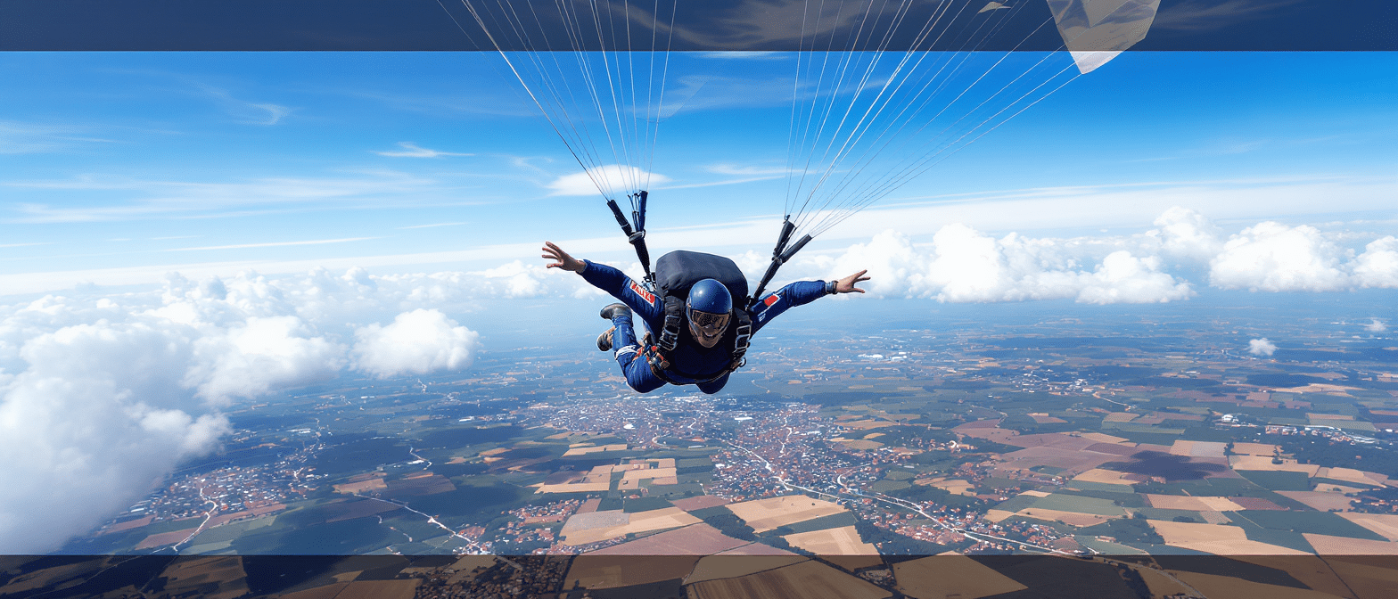 vivez l'adrénaline à son apogée avec un saut en parachute ! plongez dans l'inconnu et ressentez la liberté ultime en flottant au-dessus de paysages à couper le souffle. une aventure inoubliable qui vous fera oublier tous vos soucis !