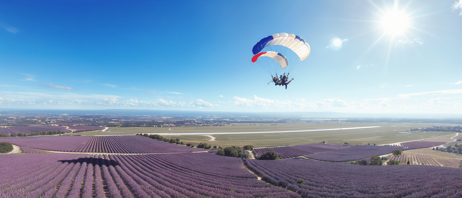 venez vivre une expérience inoubliable en sautant en parachute tandem au-dessus des paysages magnifiques du sud de la france. survolez les charmantes villes d'avignon, marseille et montpellier et ressentez l'adrénaline dans un cadre exceptionnel. idéal pour les aventuriers et les amateurs de sensations fortes!